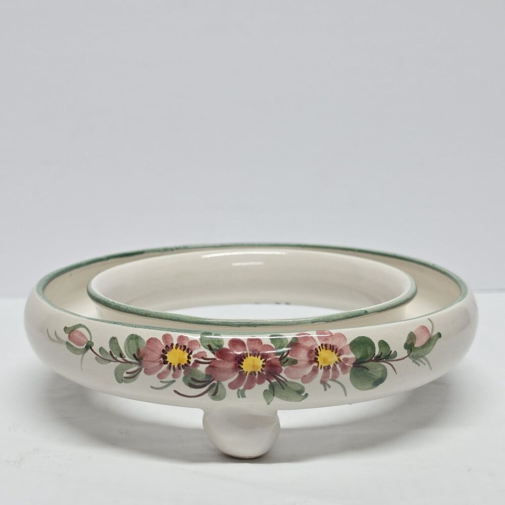 Vintage Ulmer Keramik Pansy Ring Vase Hand Painted Made in Germany Pink/Red